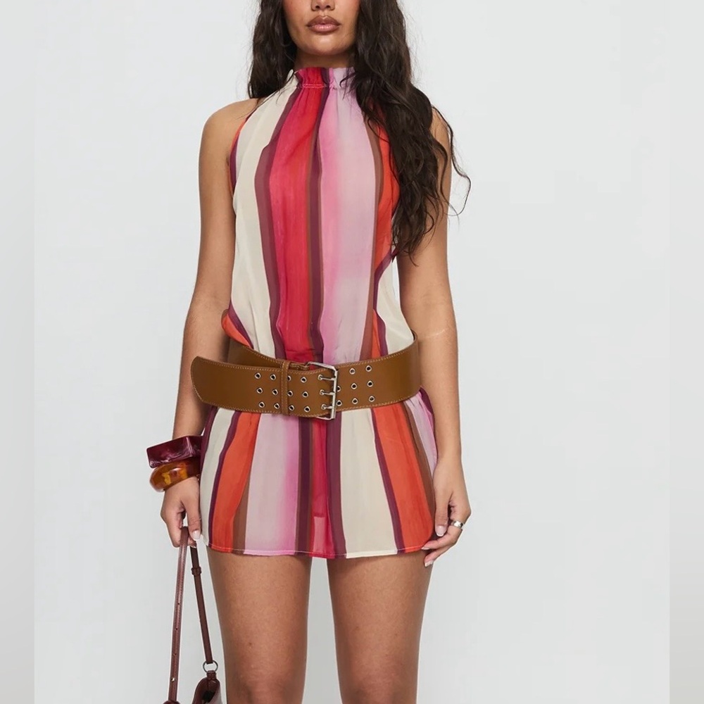Veloria Halter Mini Dress Pink Stripe